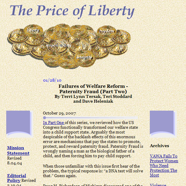Failures of Welfare Reform - Paternity Fraud (Part Two)  By Terri Lynn Tersak - Price of Liberty